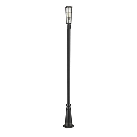 Z-LITE Helix 1 Light Outdoor Post Mounted Fixture, Black And Clear Seedy 591PHB-519P-BK